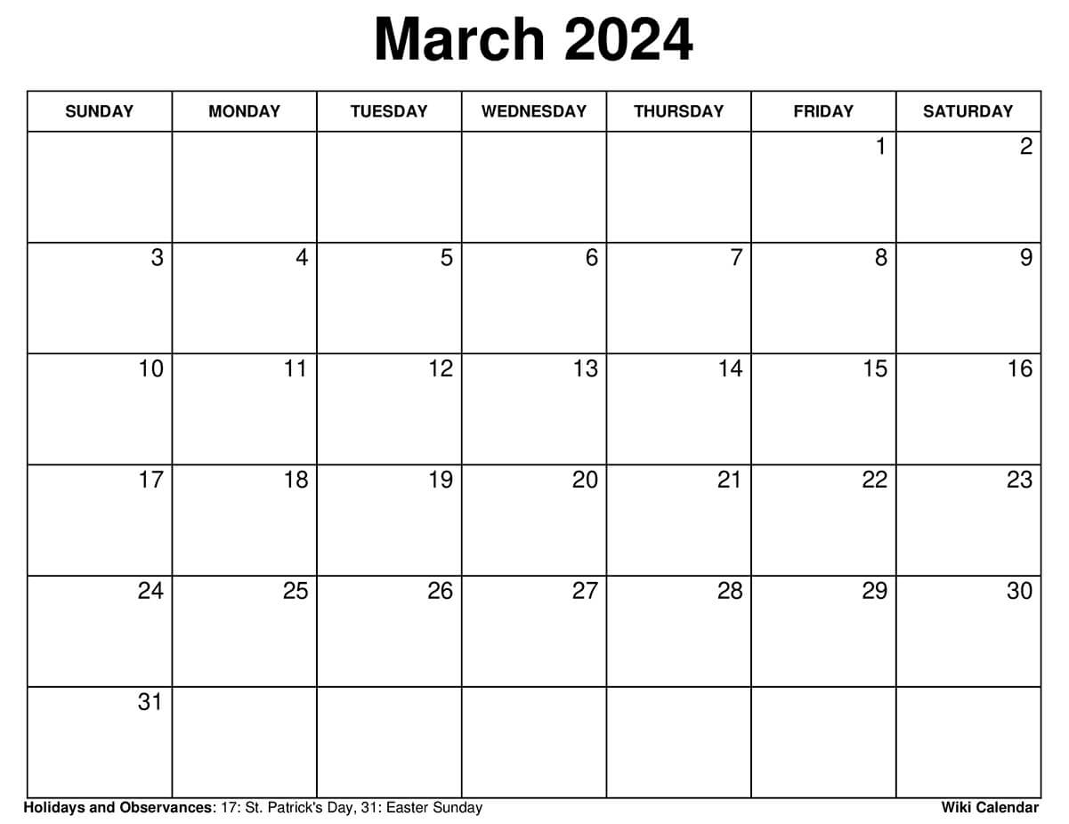 Printable March 2024 Calendar Templates With Holidays | Printable Calendar 2024 Monthly Word