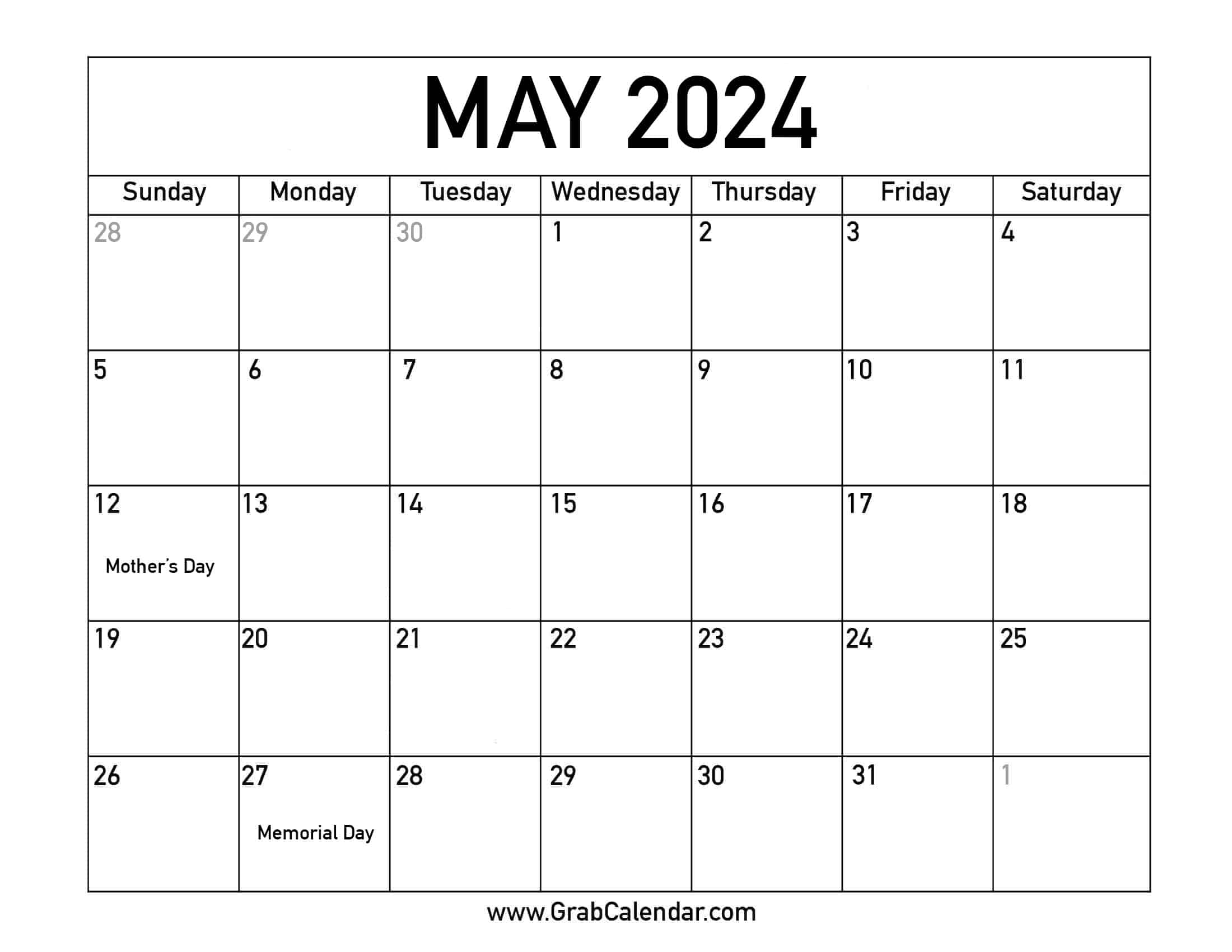 Printable May 2024 Calendar |  Calendar 2024