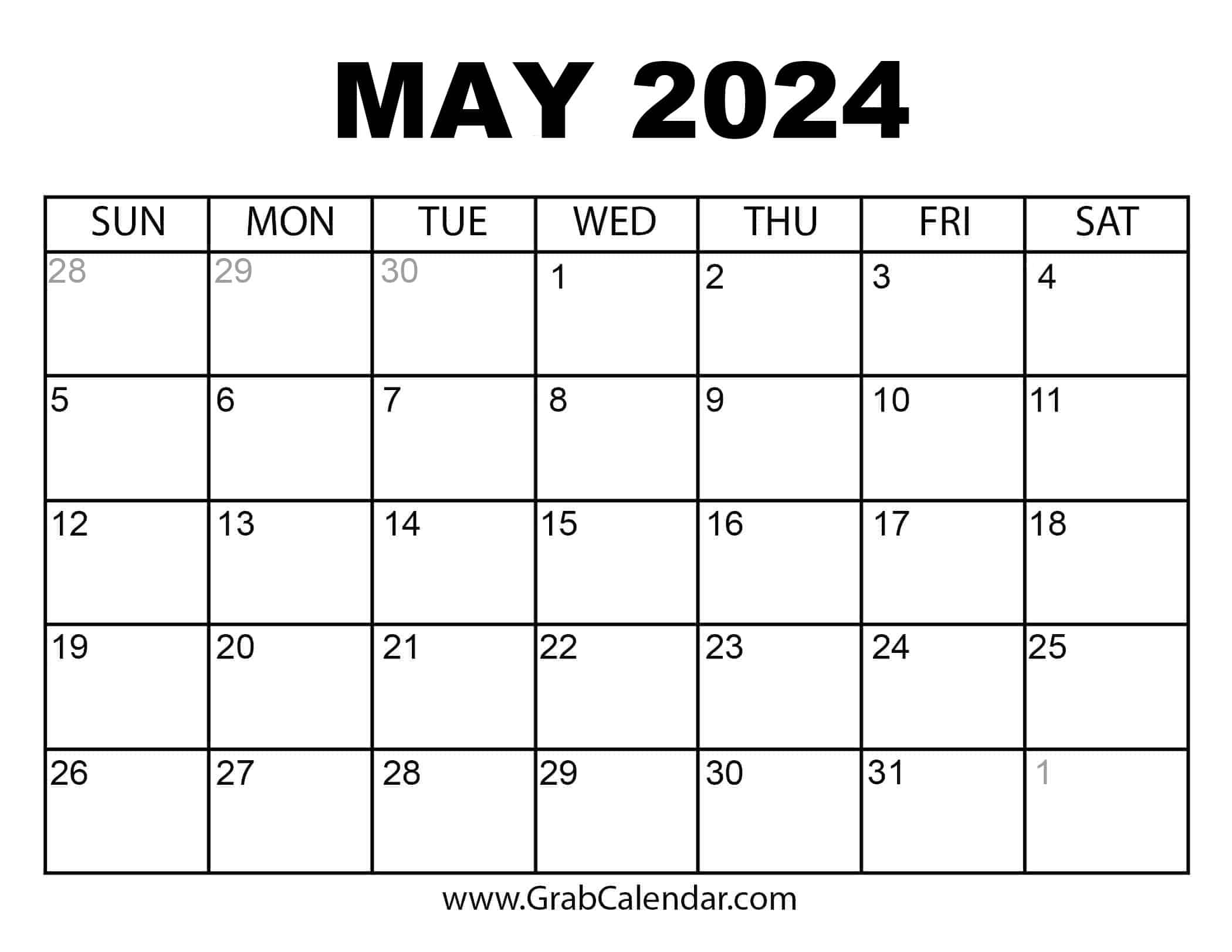 Printable May 2024 Calendar | May 2024 Printable Calendar With Holidays