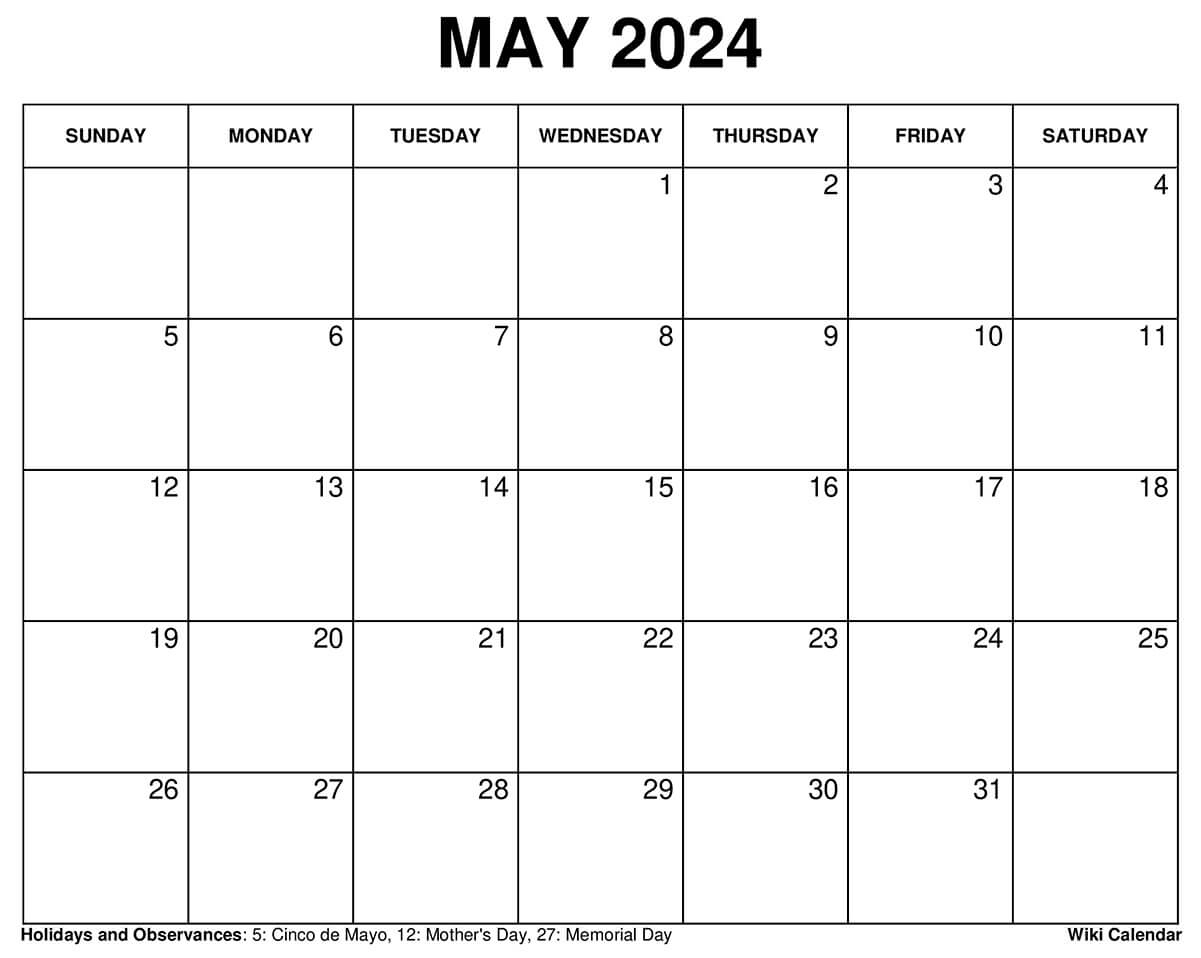 Printable May 2024 Calendar Templates With Holidays |  Calendar 2024