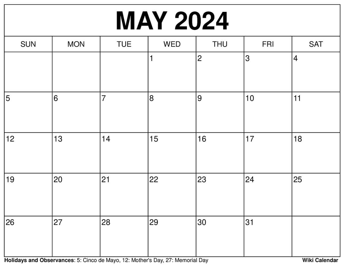 Printable May 2024 Calendar Templates With Holidays | May 2024 Printable Calendar With Holidays