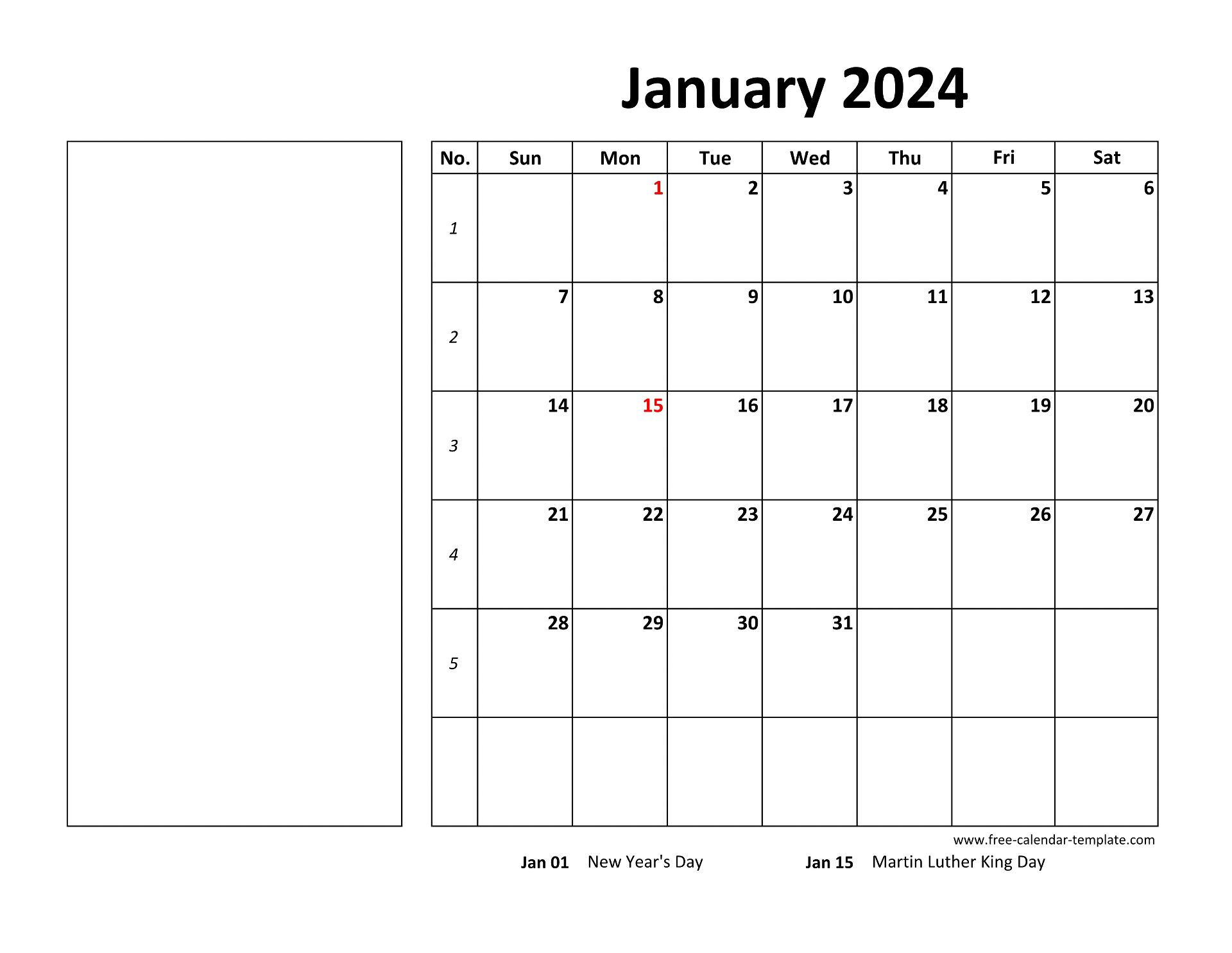Free Monthly Calendar Template 2024 Printable 