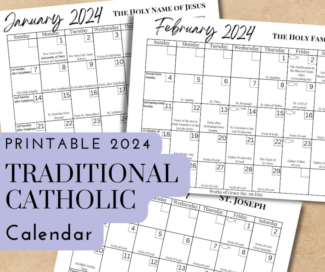 Printable Traditional Catholic 2024 Calendar Downloadable - Etsy | Liturgical Calendar 2024 PDF Printable