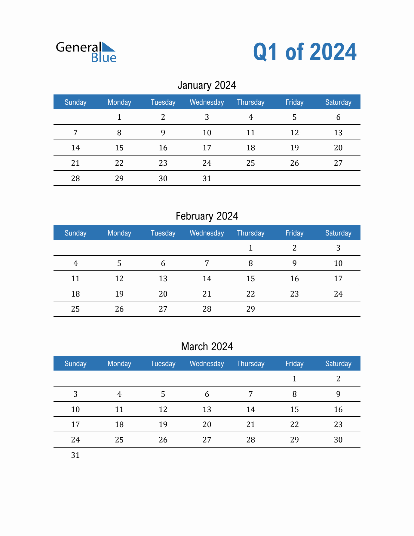 Q1 Quarterly Calendar 2024 In Pdf, Word, Excel |  Calendar 2024