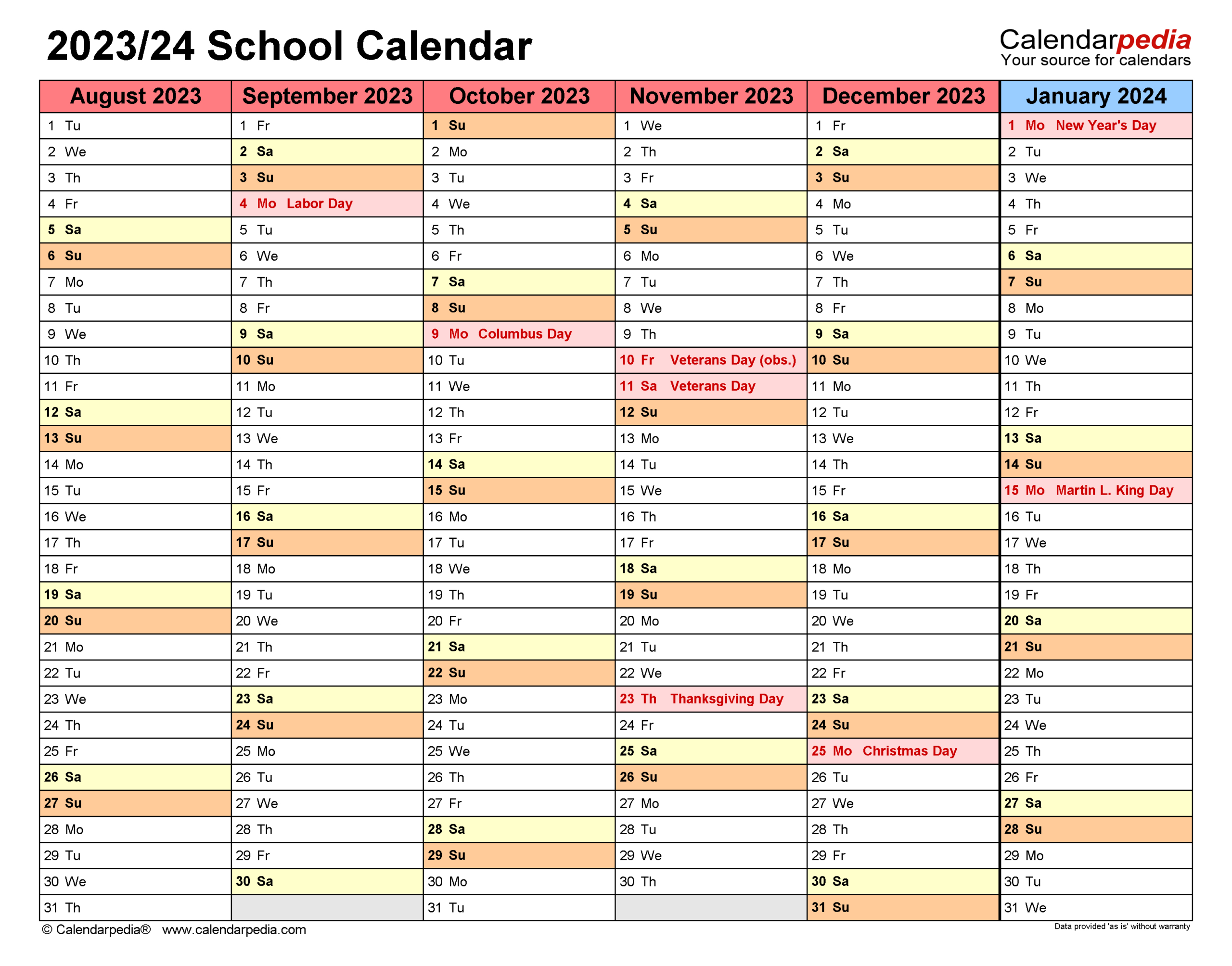 School Calendars 2023/2024 - Free Printable Pdf Templates |  Calendar 2024