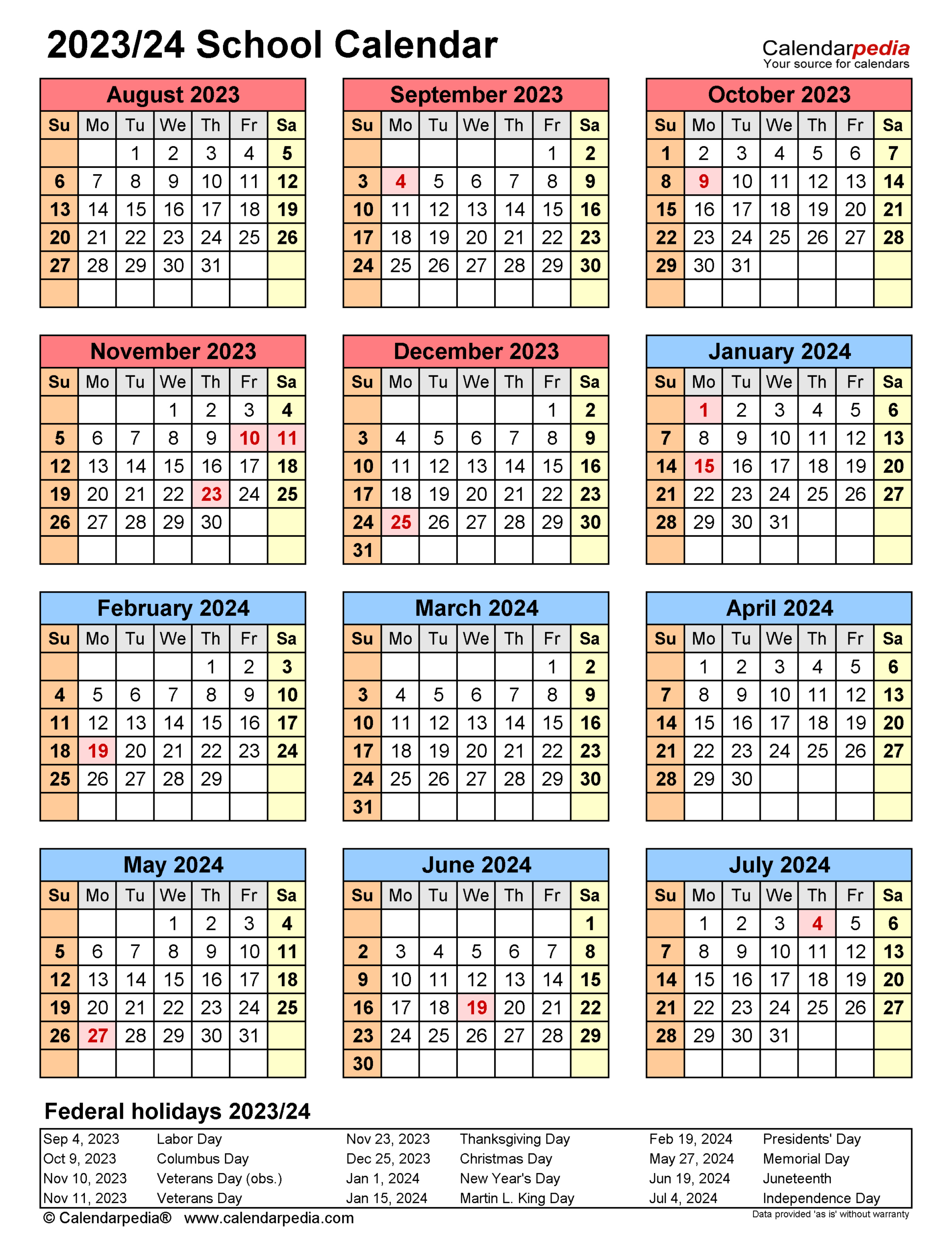 School Calendars 2023/2024 - Free Printable Pdf Templates |  Calendar 2024