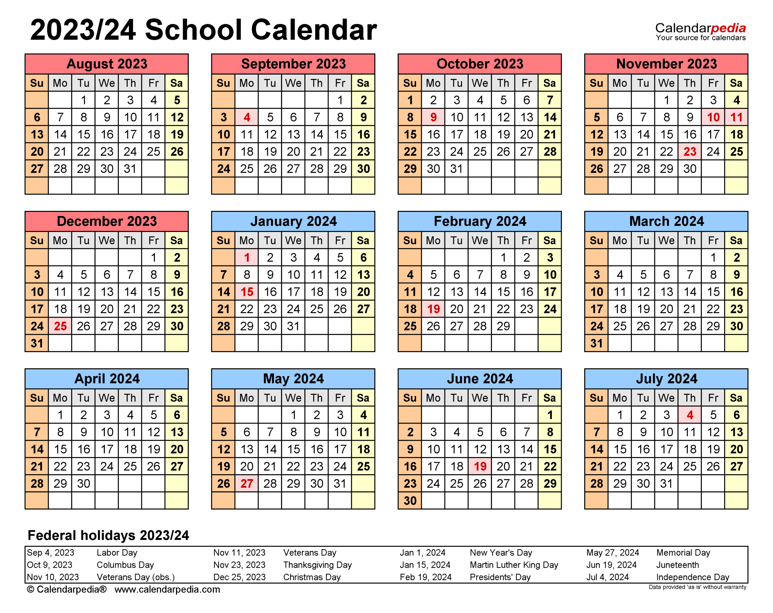 School Calendars 2023/2024 - Free Printable Pdf Templates | Nyc School Calendar 2023 To 2024 Printable