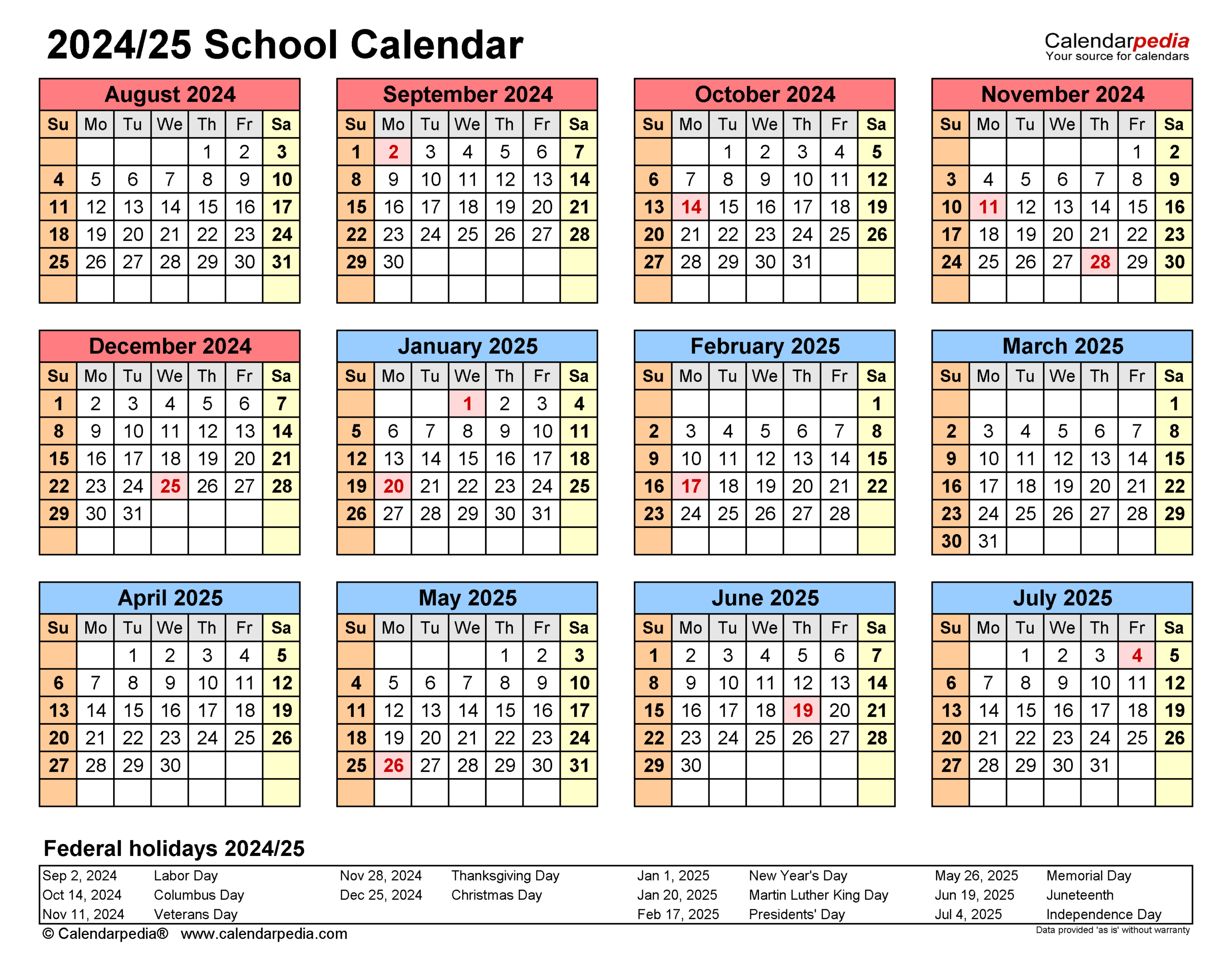 School Calendars 2024/2025 - Free Printable Pdf Templates | 2024 And 2025 School Calendar Printable