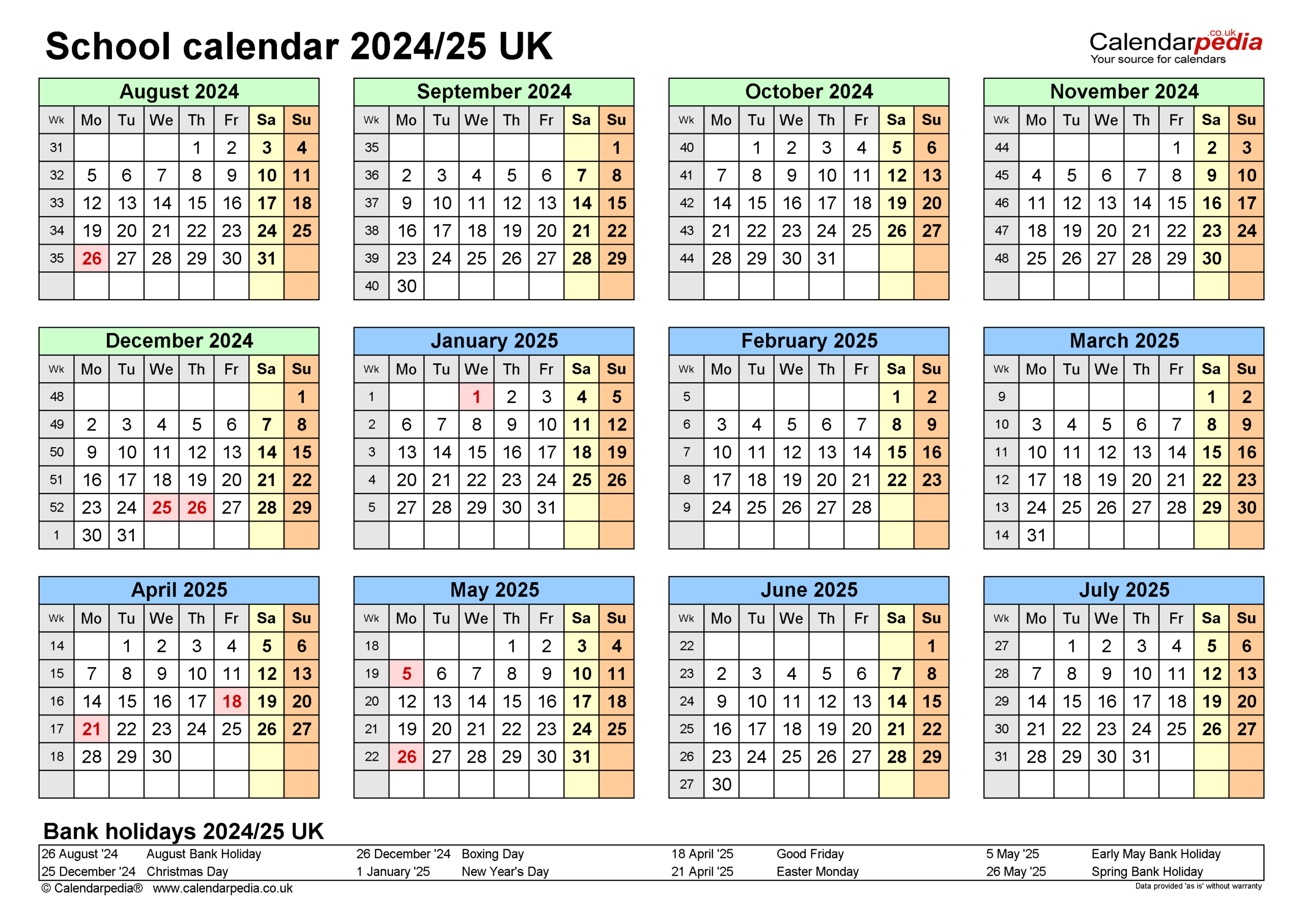 School Calendars 2024/25 Uk - Free Printable Word Templates | Academic Calendar 2024 25 Printable