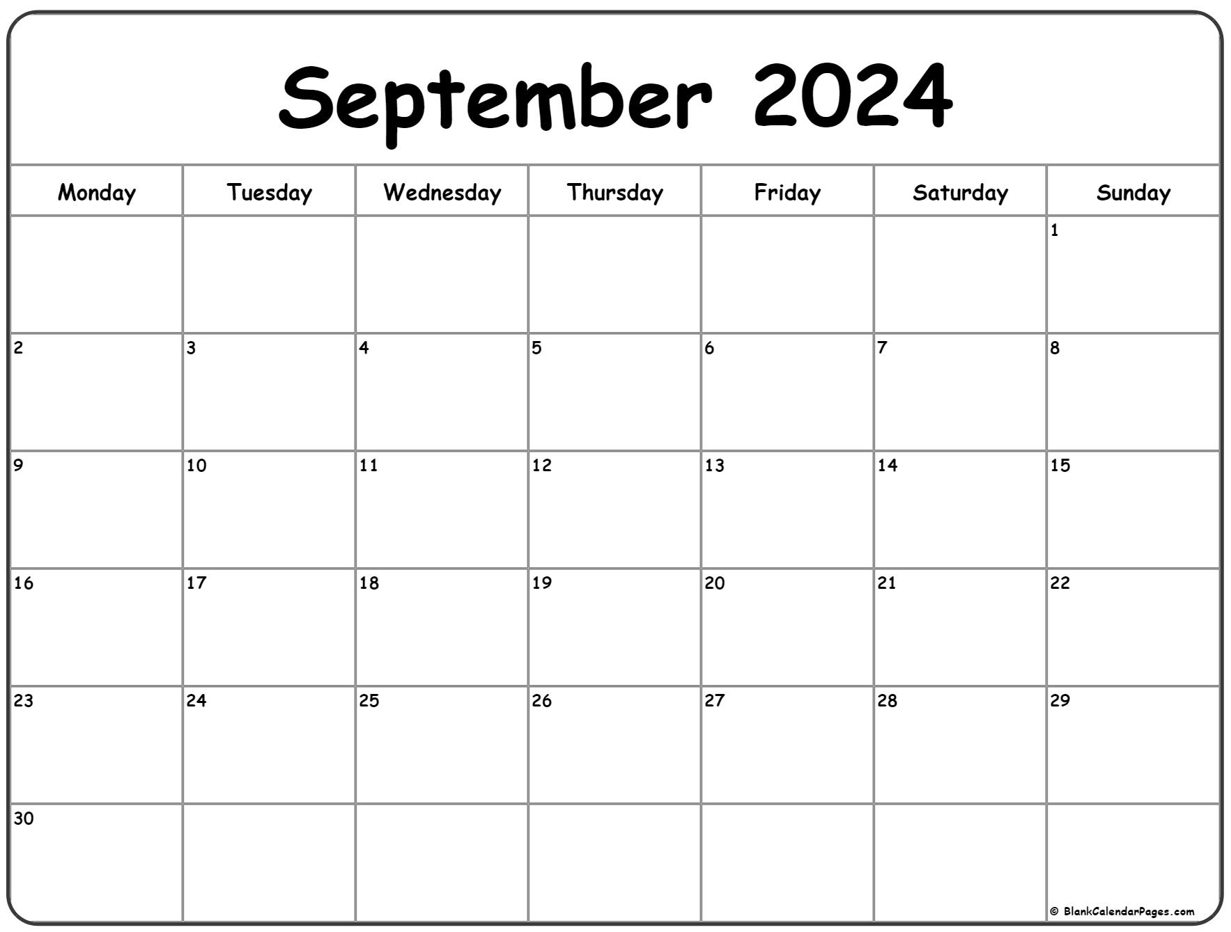 September 2024 Monday Calendar | Monday To Sunday |  Calendar 2024