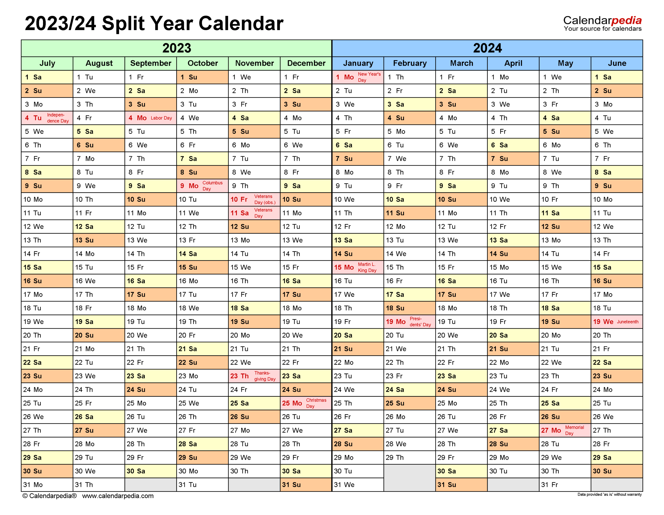 Split Year Calendars 2023/2024 (July To June) - Pdf Templates | August 2023 June 2024 Printable Calendar