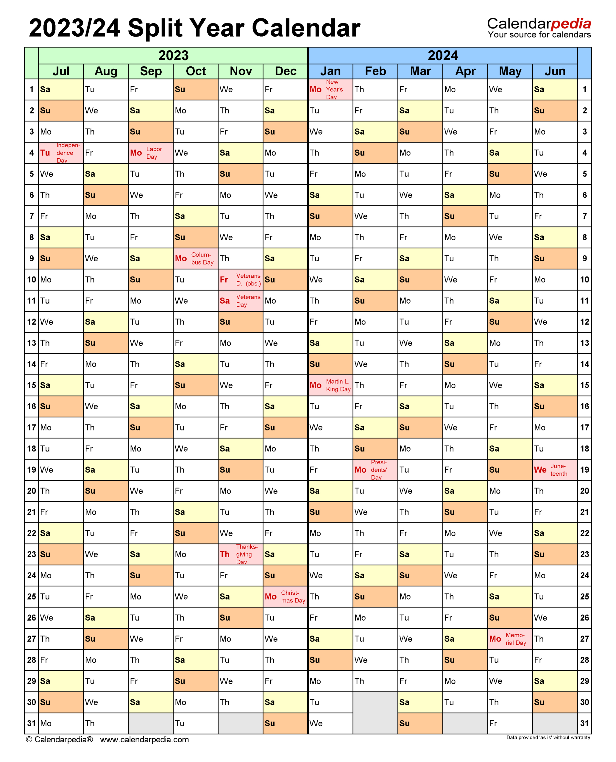 Split Year Calendars 2023/2024 (July To June) - Pdf Templates |  Calendar 2024