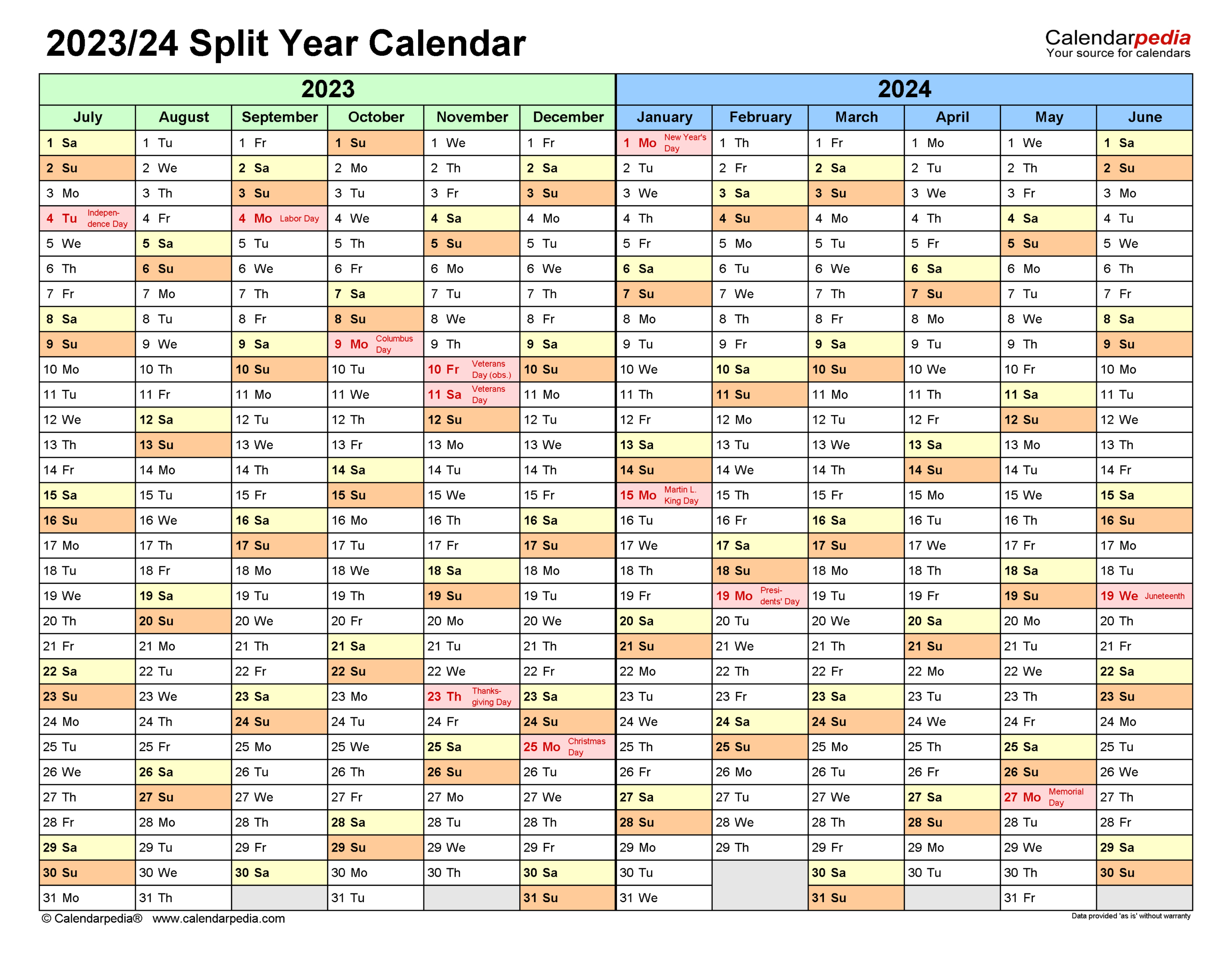 Split Year Calendars 2023/2024 (July To June) - Pdf Templates | Printable Calendar October 2023 To September 2024
