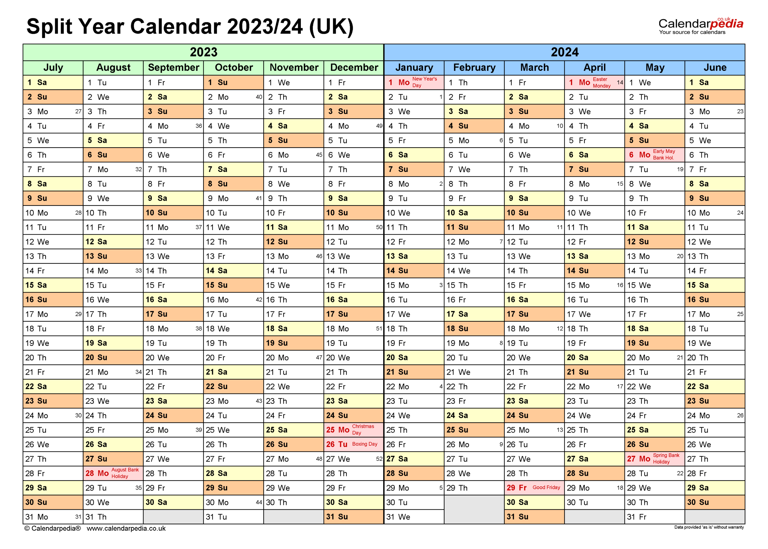 Split Year Calendars 2023/24 Uk (July To June) For Pdf |  Calendar 2024