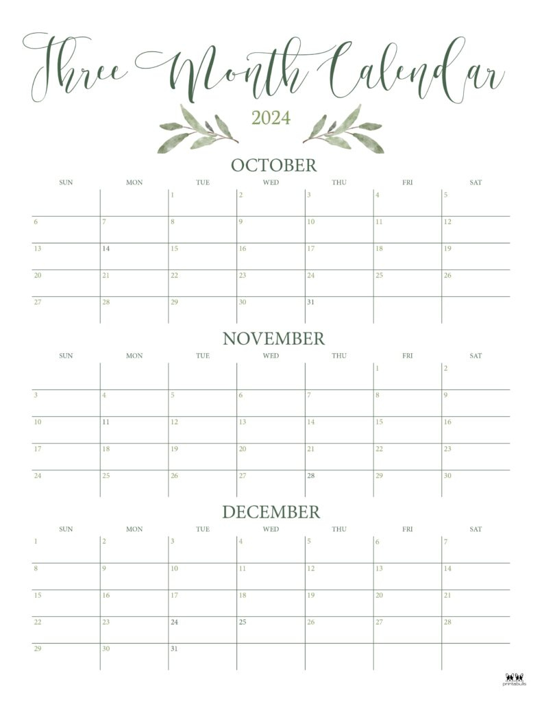 Three Month/Quarterly Calendars - 36 Free Calendars | Printabulls | 3 Month Calendar 2024 Printable