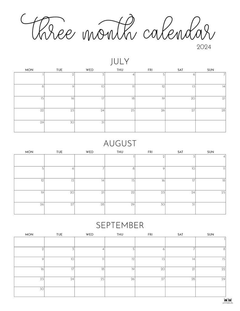 Three Month/Quarterly Calendars - 36 Free Calendars | Printabulls | 3 Month Calendar 2024 Printable