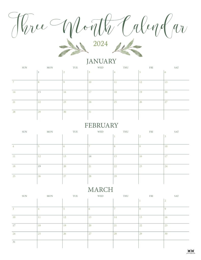 Three Month/Quarterly Calendars - 36 Free Calendars | Printabulls | Printable 3 Month Calendar 2024