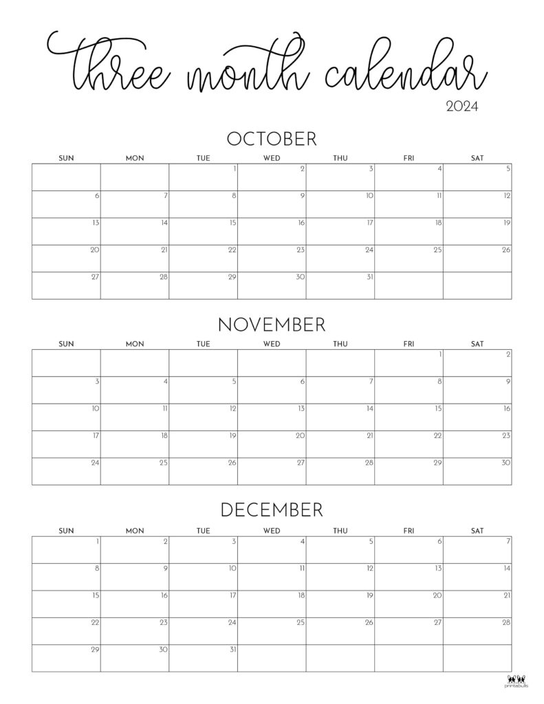 Three Month/Quarterly Calendars - 36 Free Calendars | Printabulls | Q1 2024 Calendar Printable