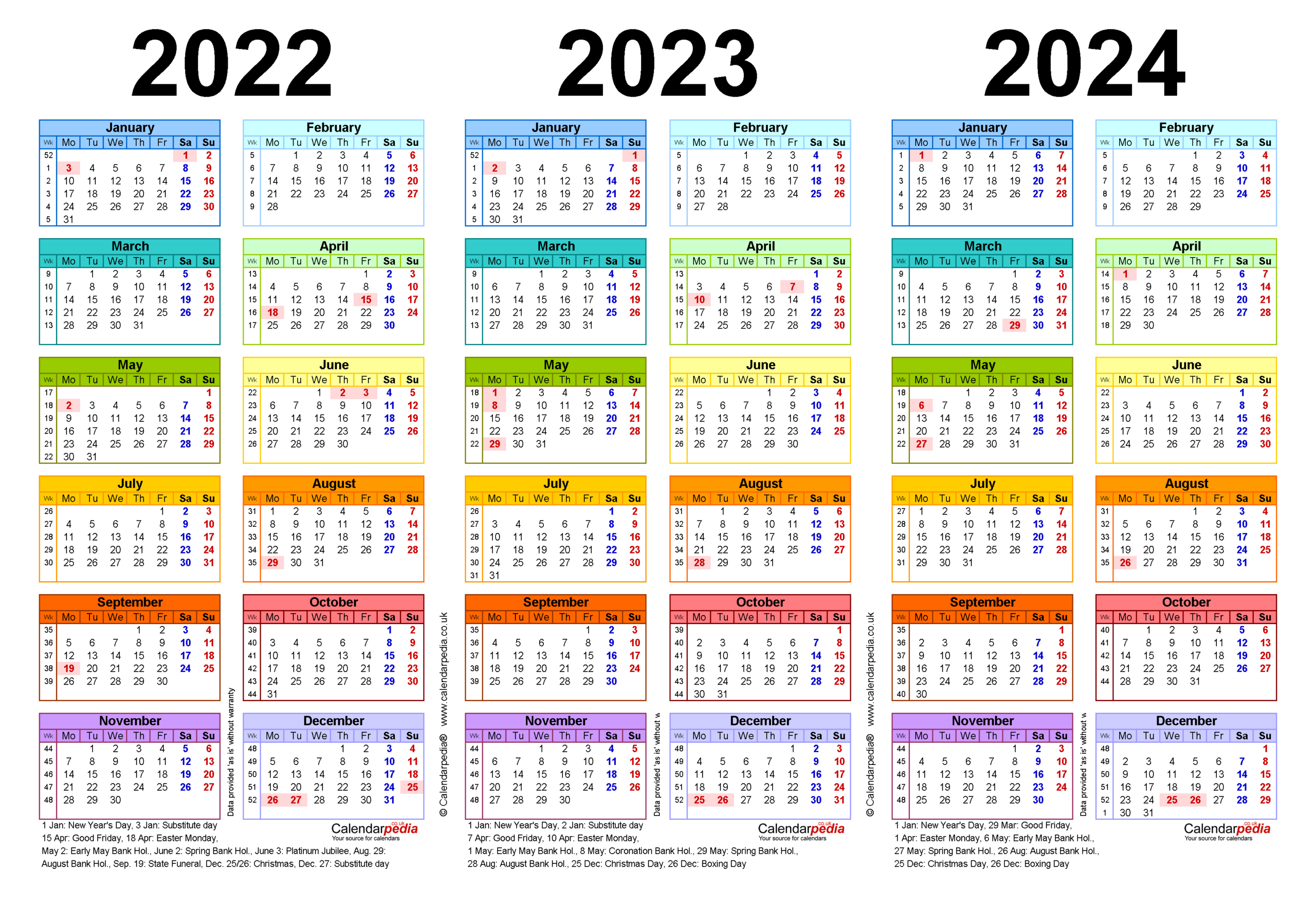 Three Year Calendars For 2022, 2023 &amp;amp; 2024 (Uk) For Word |  Calendar 2024