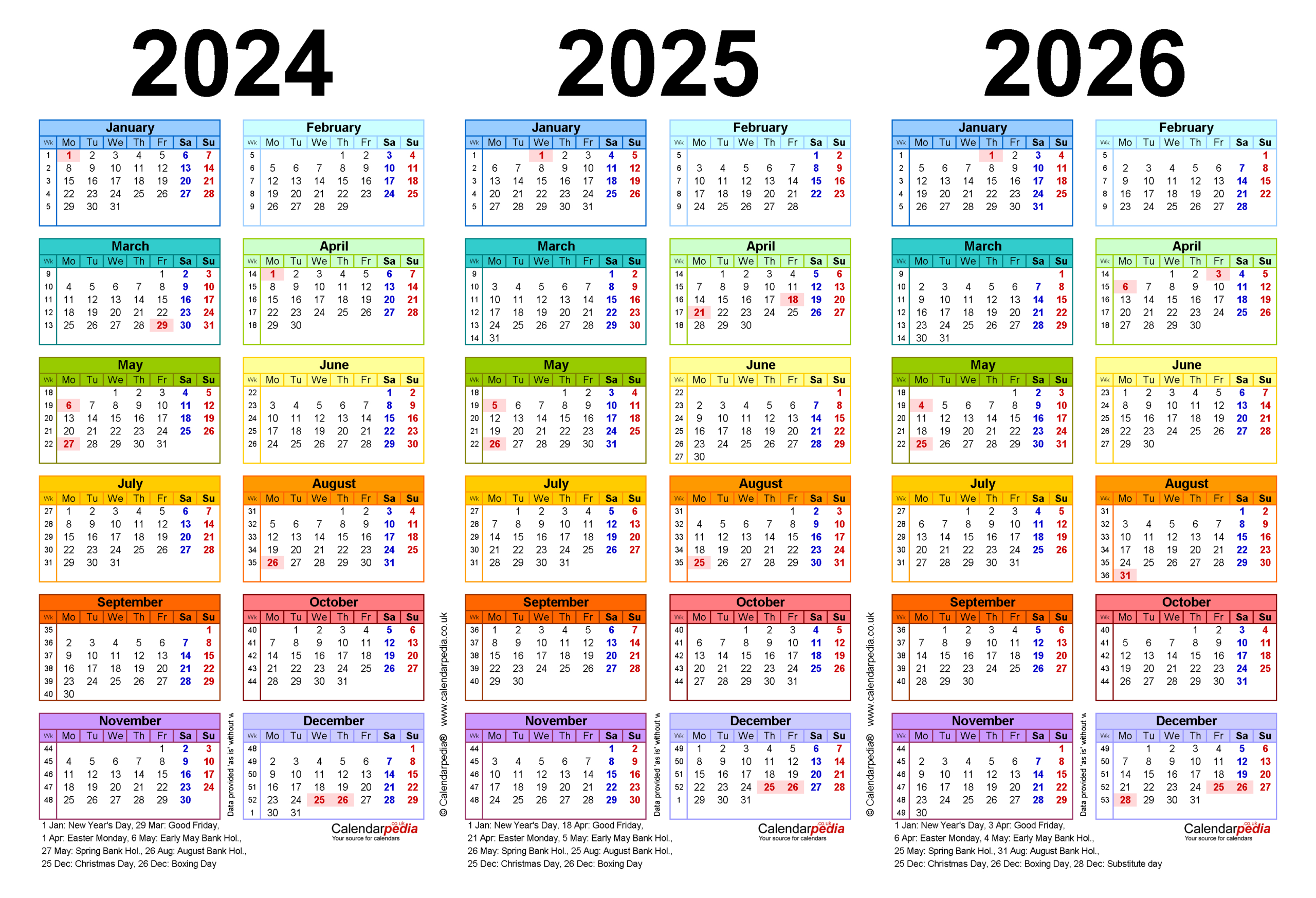 Three Year Calendars For 2024, 2025 &amp;amp; 2026 (Uk) For Pdf | 3 Year Calendar 2024 To 2026 Printable