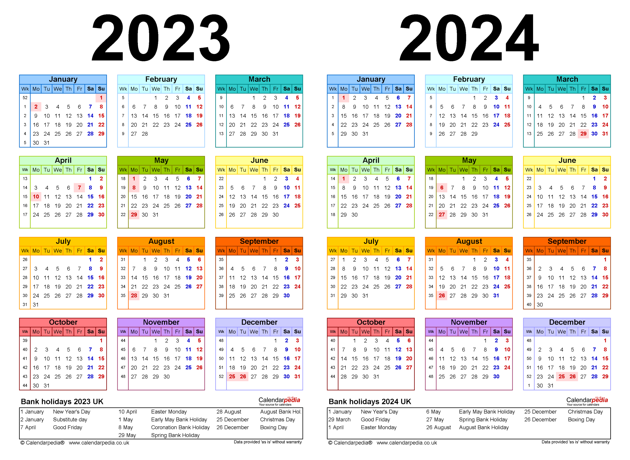 Two Year Calendars For 2023 &amp;amp; 2024 (Uk) For Pdf | 2 Year Printable Calendar 2023 And 2024