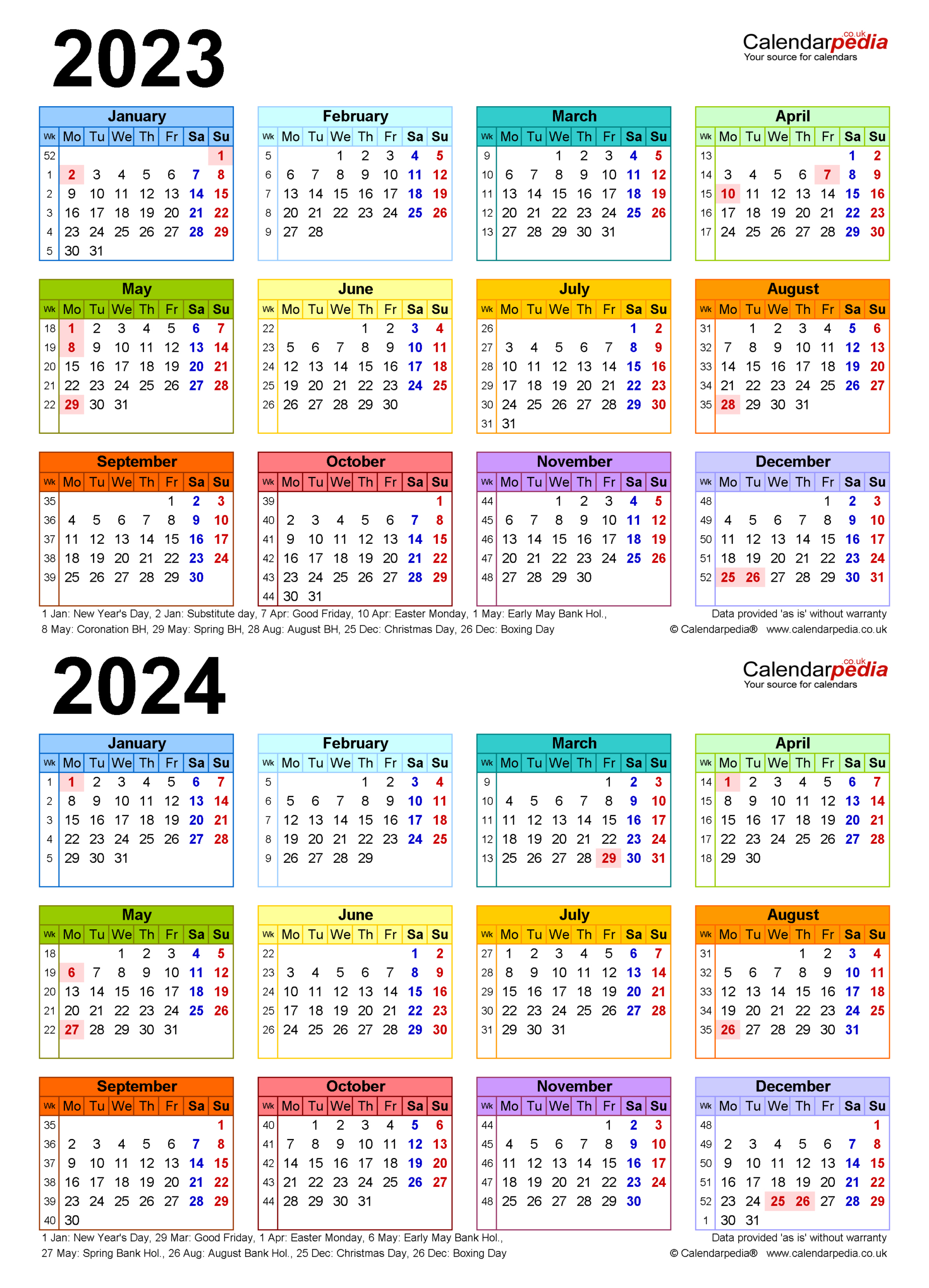 Two Year Calendars For 2023 &amp;amp; 2024 (Uk) For Pdf | 2023 Calendar 2024 Printable Uk