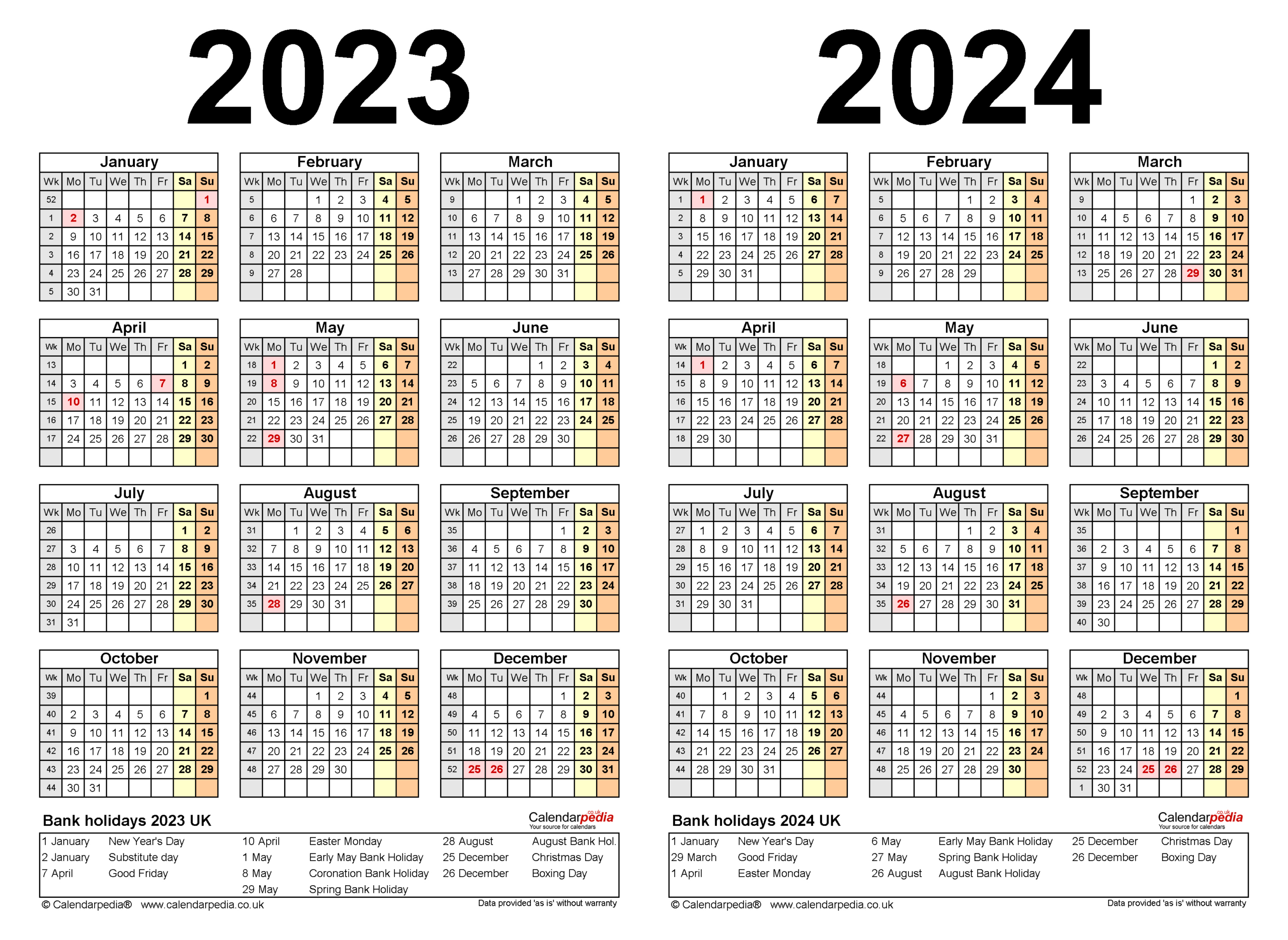 Two Year Calendars For 2023 &amp;amp; 2024 (Uk) For Pdf |  Calendar 2024