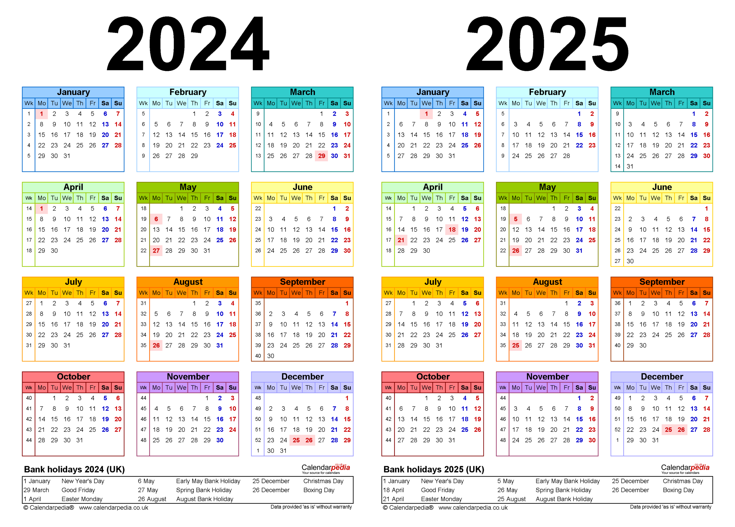 Two Year Calendars For 2024 &amp;amp; 2025 (Uk) For Excel | 2024 and 2025 School Calendar Printable