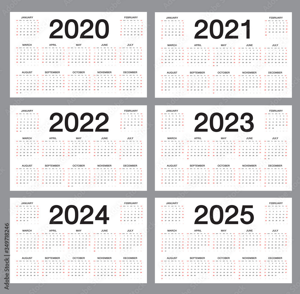 Vecteur Stock Simple Calendar Template For 2020, 2021, 2022, 2023 |  Calendar 2024