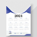 Wall Calendar 2024 Template Design. Print Ready One Page Wall | 2024 Wall Calendar Printable