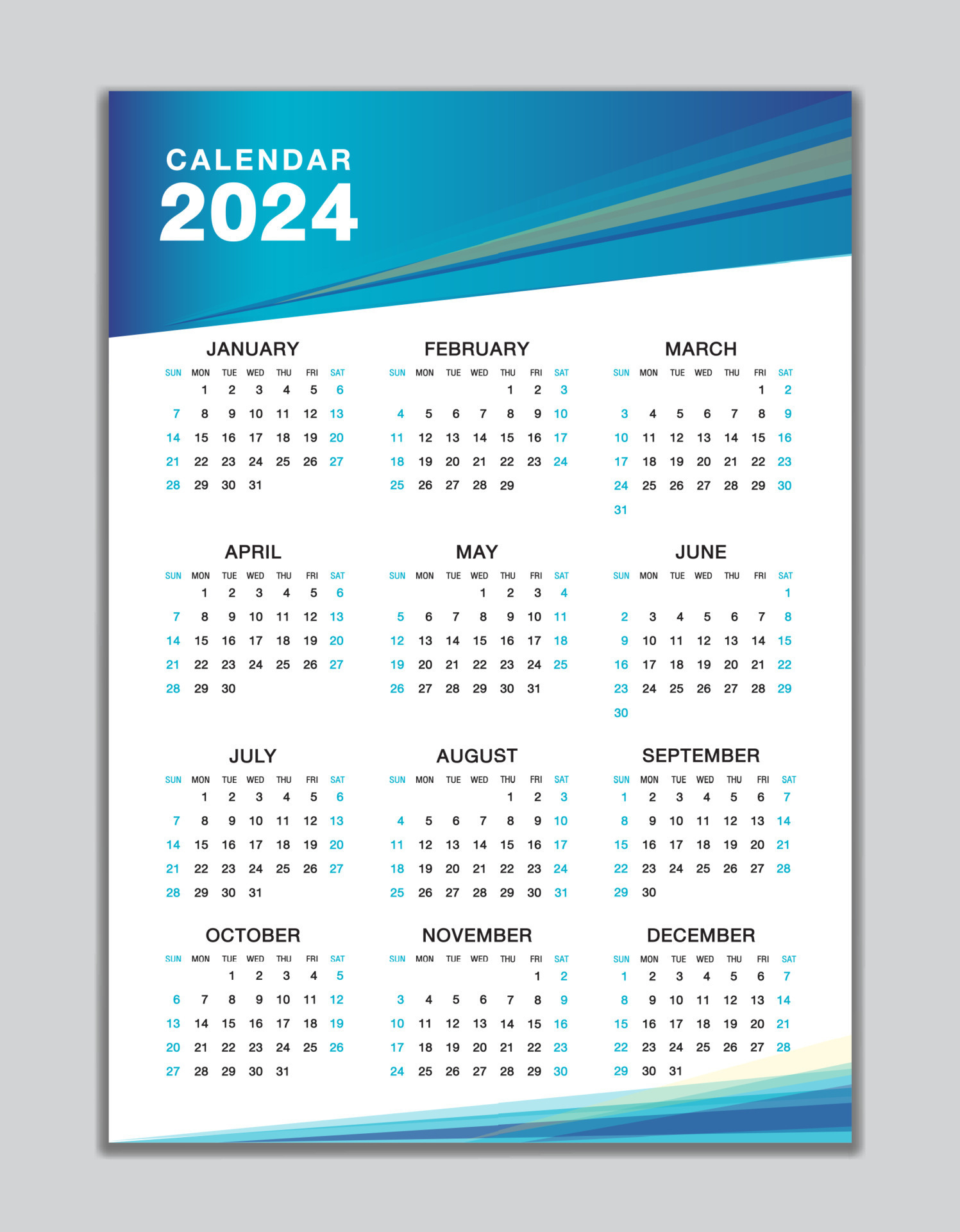 Wall Calendar 2024 Template, Desk Calendar 2024 Design, Week Start | 2024 Broadcast Calendar Printable