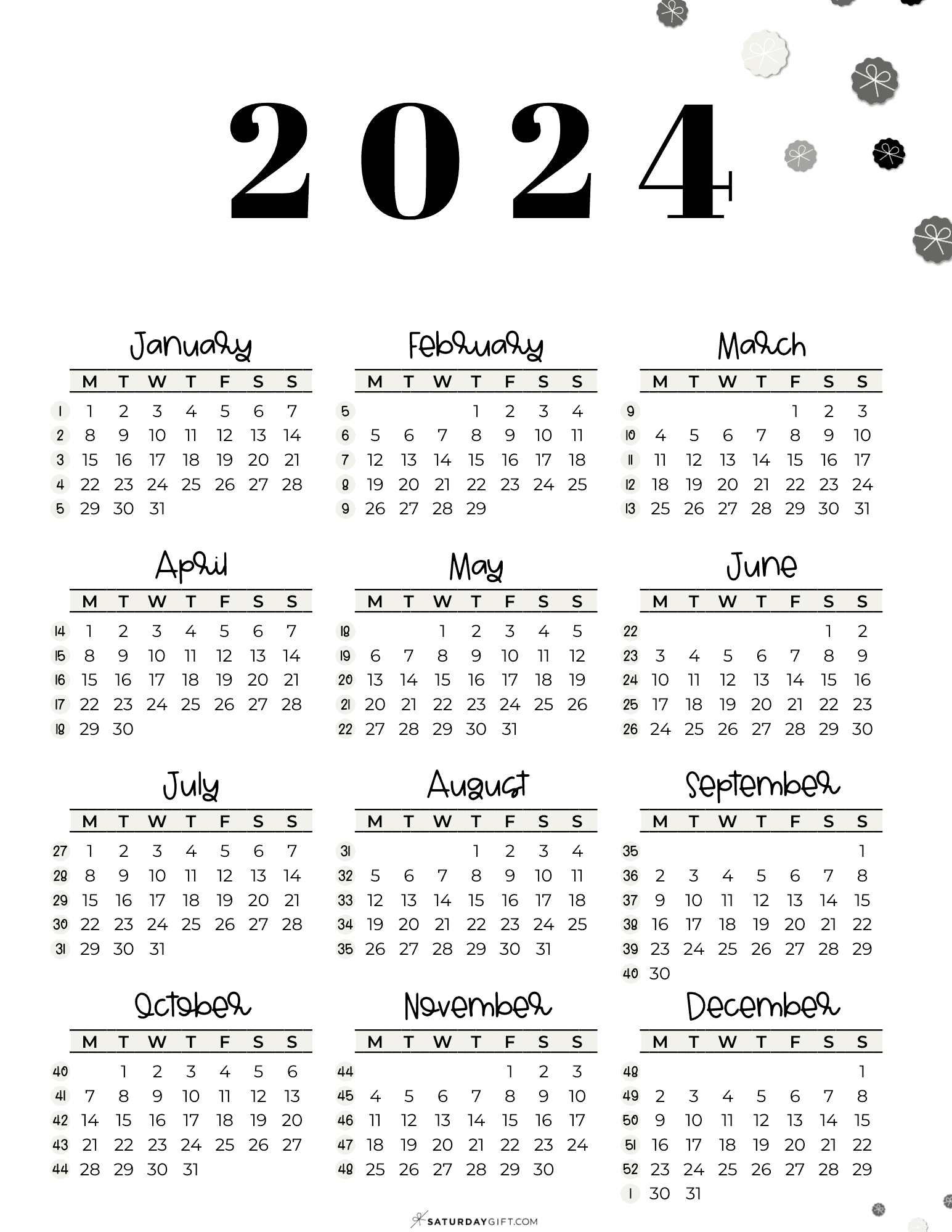 Week Numbers For 2024 - What Week Is It? | Saturdaygift | 2024 Calendar Weeks Printable