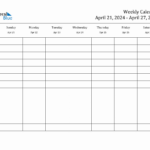 Weekly Calendar   April 21, 2024 To April 27, 2024   (Pdf, Word | 2024 Weekly Calendar Printable