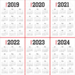 Year 2019 2020 2021 2022 2023 2024 Calendar Vector Design Template | 4 Year Calendar 2021 To 2024 Printable