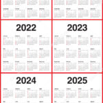 Year 2020 2021 2022 2023 2024 2025 Calendar Vector Design Templa | 4 Year Calendar 2020 To 2024 Printable