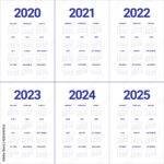 Year 2020 2021 2022 2023 2024 2025 Calendar Vector Design Template | 4 Year Calendar 2020 To 2024 Printable