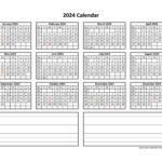 Yearly 2024 Calendar Printable With Space For Notes | Free |  Calendar 2024