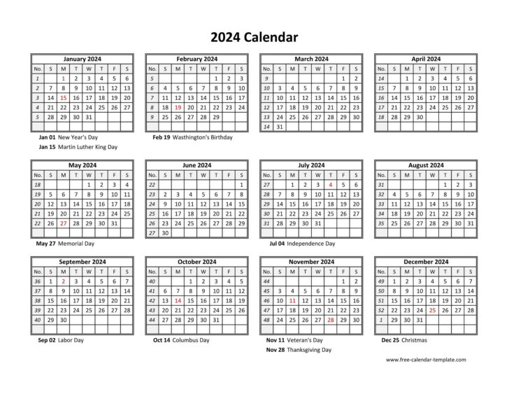 Free Printable Yearly Calendar 2024 with Holidays | Calendar 2024