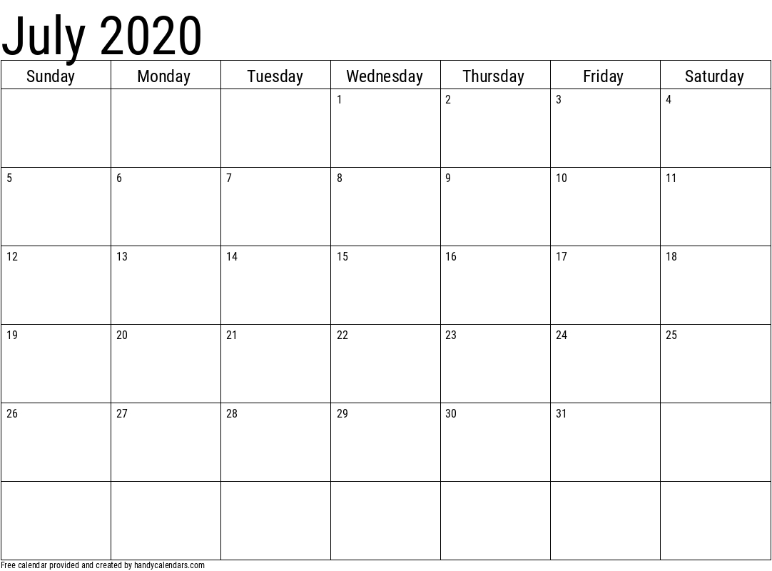 2020 July Calendars - Handy Calendars | Free Printable Calendar July 202