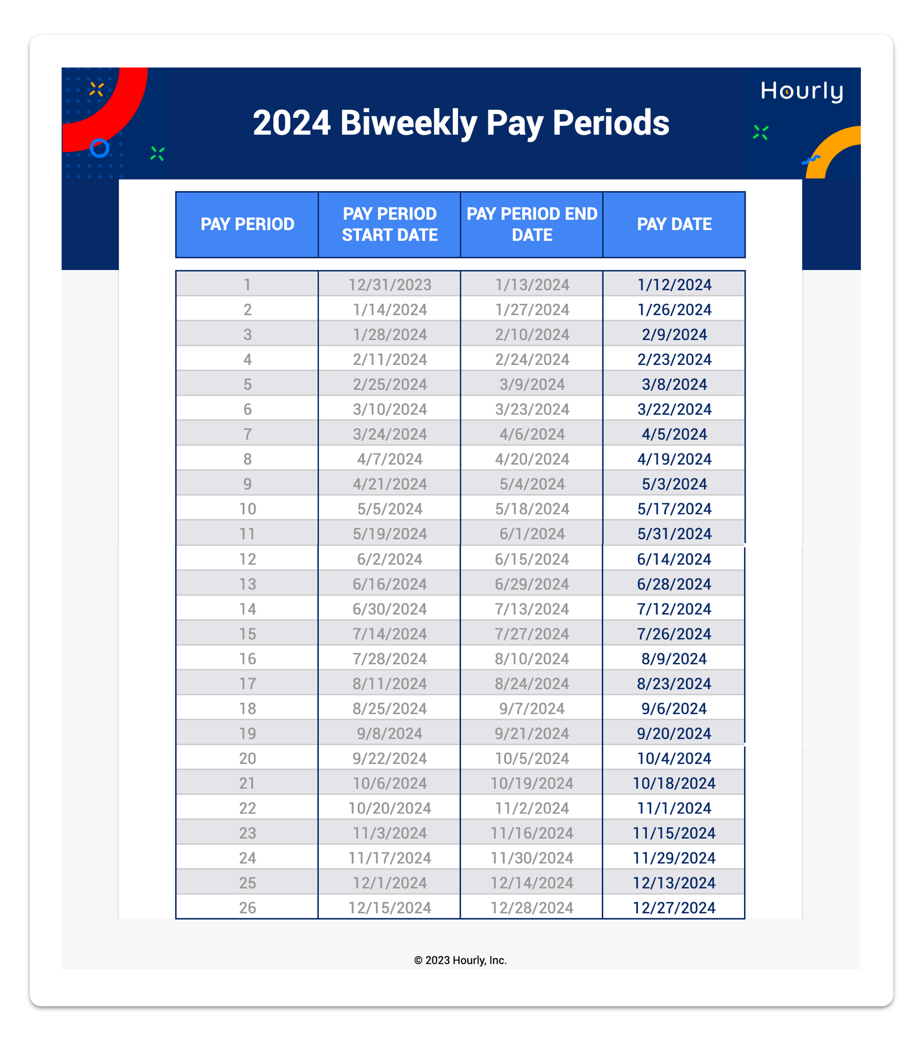 2023 And 2024 Biweekly Payroll Calendar Templates - Hourly, Inc. | Adp 2024 Payroll Calendar Printable