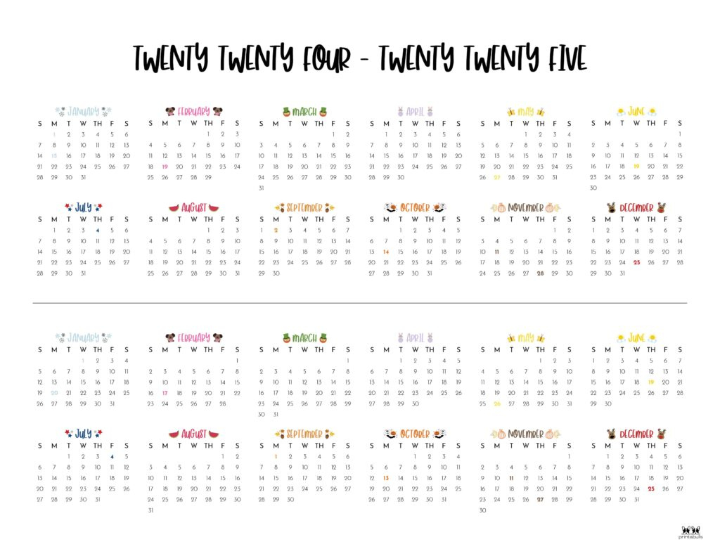 2024-2025 Two Year Calendars - 10 Free Printables | Printabulls | Calendar 2024