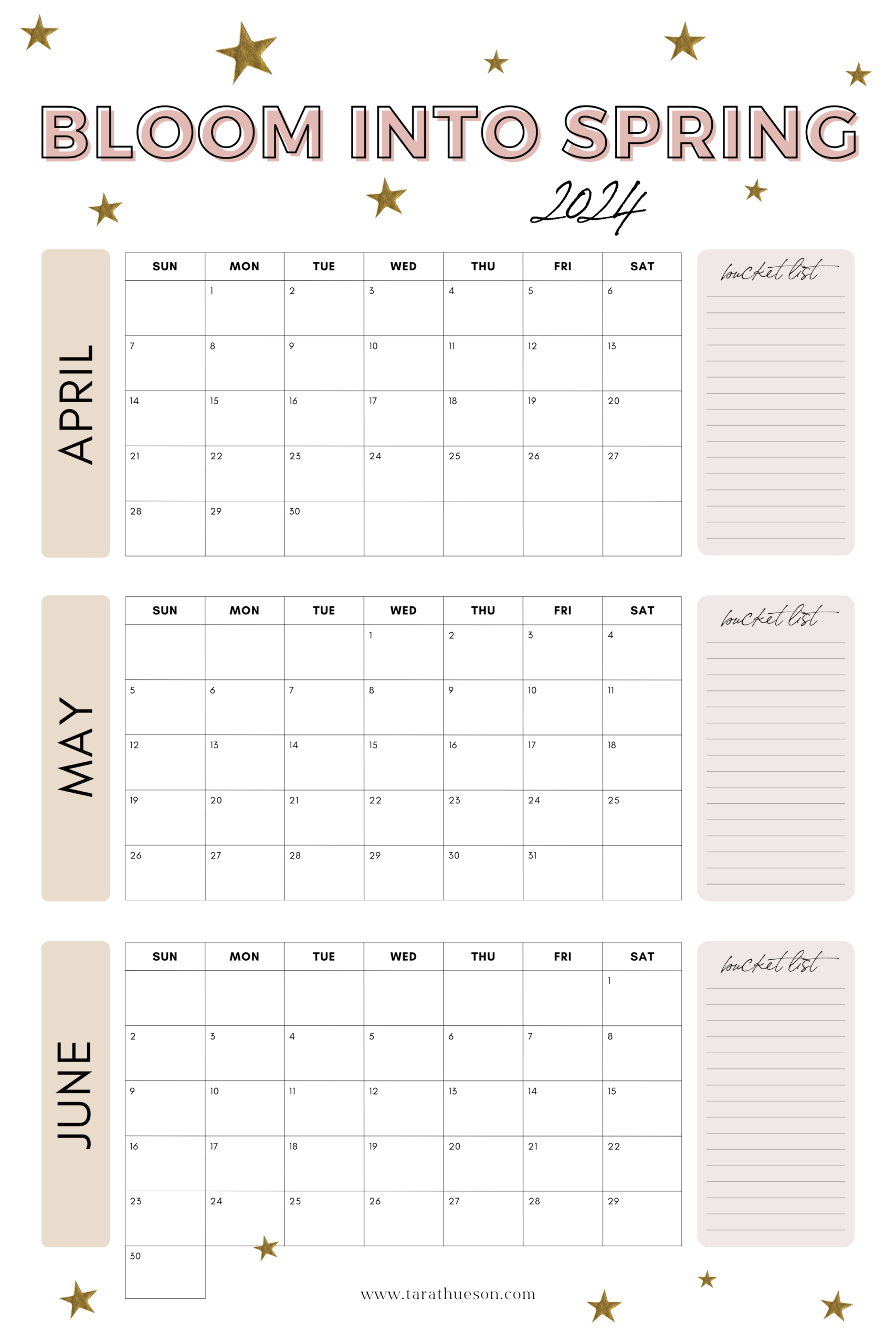 2024 April - June Calendar - Free Printable – Tara Thueson | 2024 Calendar April May June