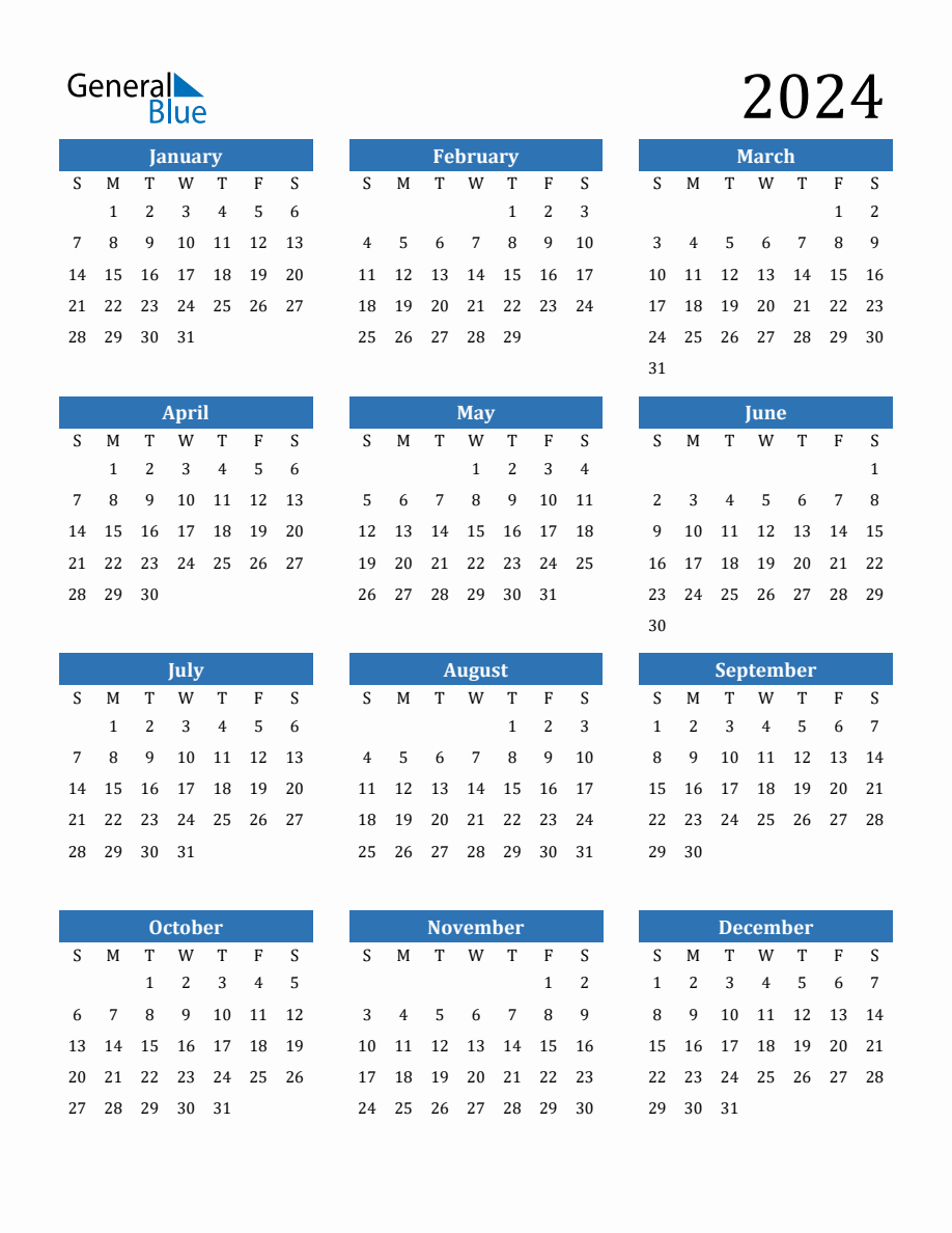 2024 Yearly Calendar | Calendar 2024