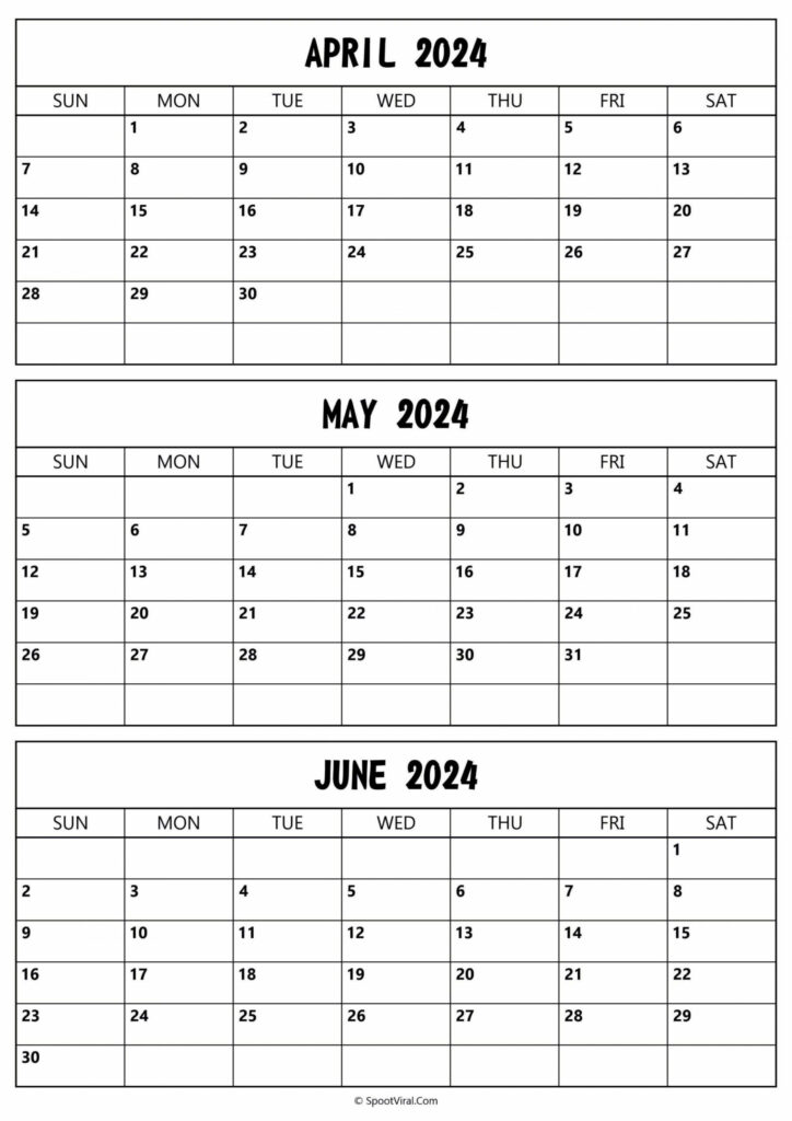 2024 Calendar April May June | Calendar 2024 | Printable Calendar 2024