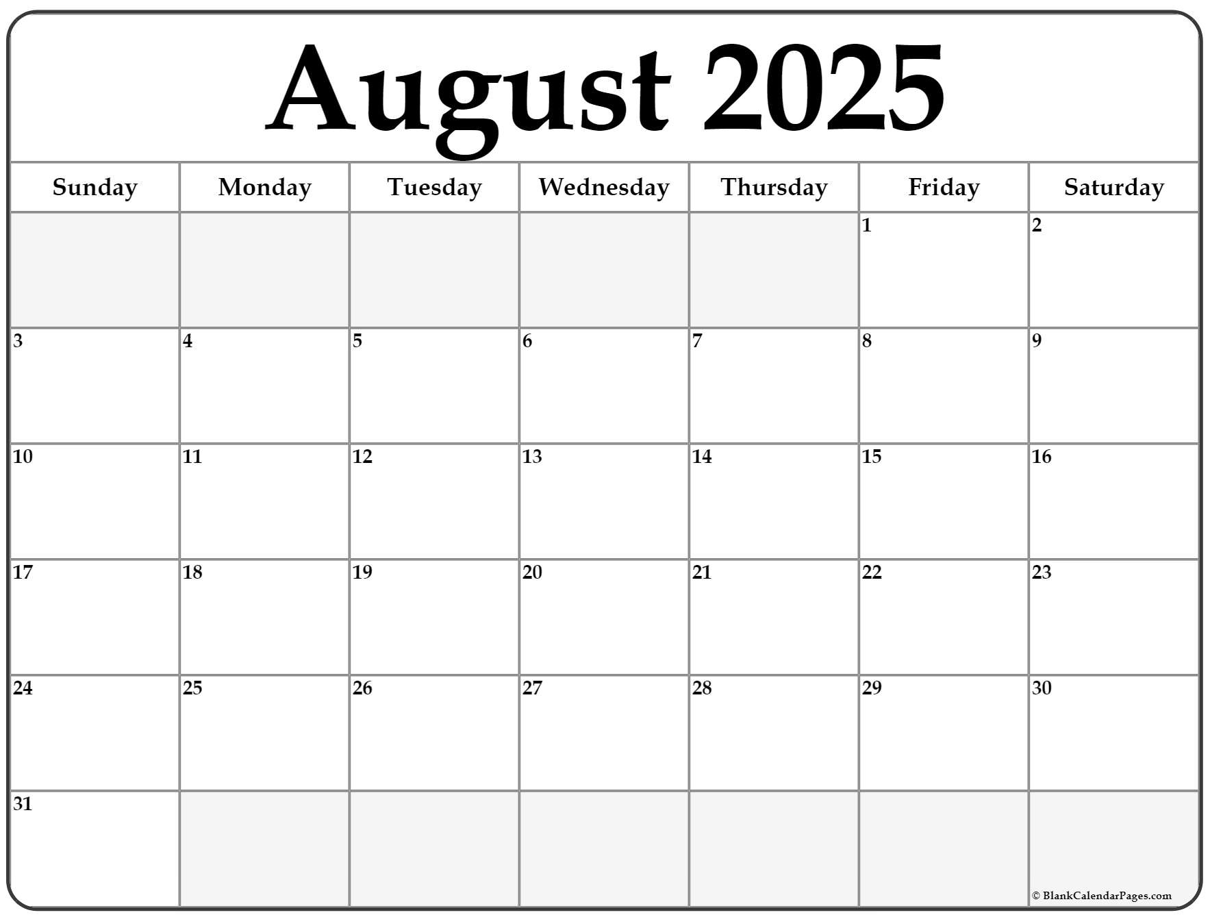 August 2025 Calendar | Free Printable Calendar | Calendar 2024