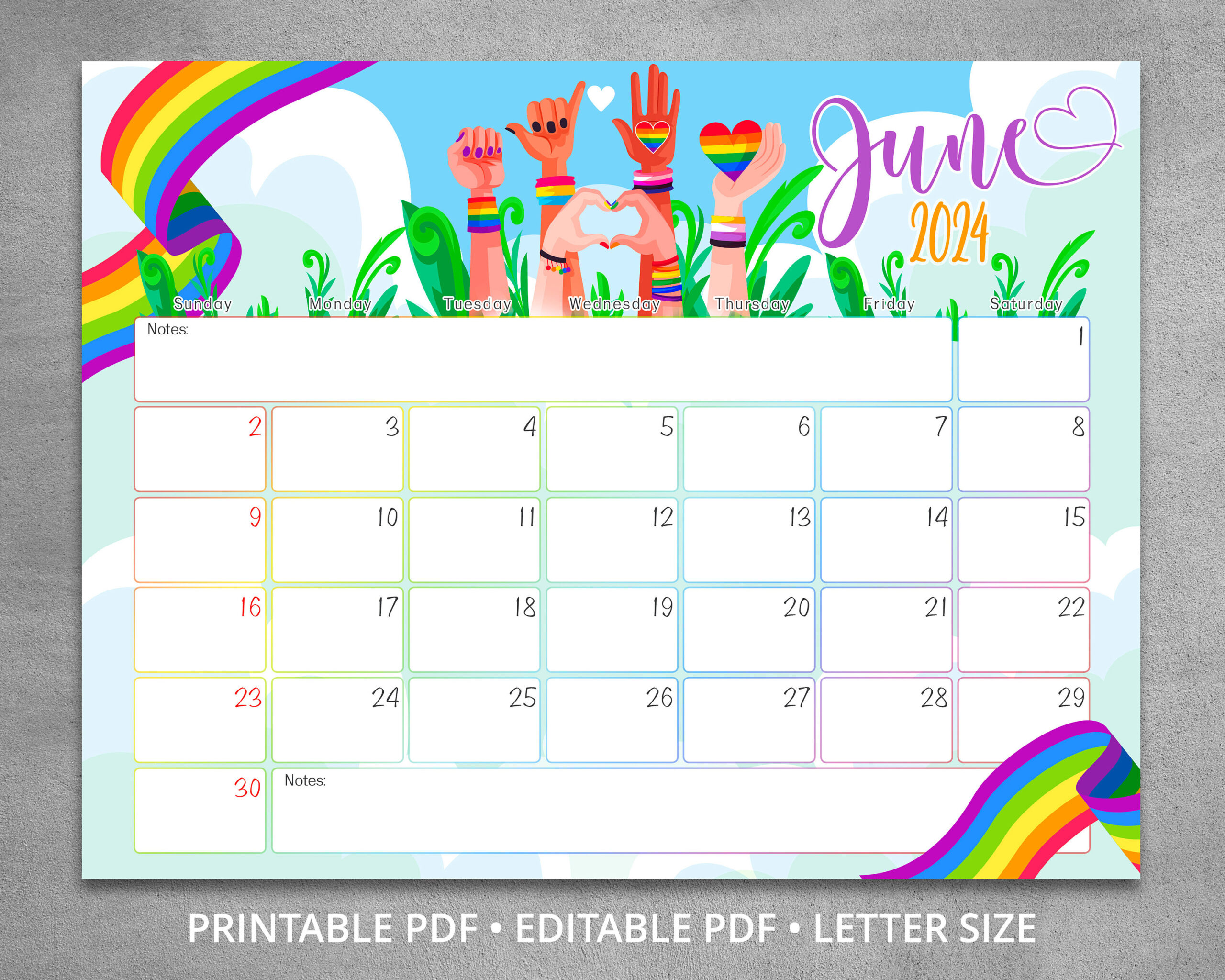 Bearbeitbarer Juni 2024 Kalender, Pride Month, Lgbt Queer | June Pride Month Calendar 2024