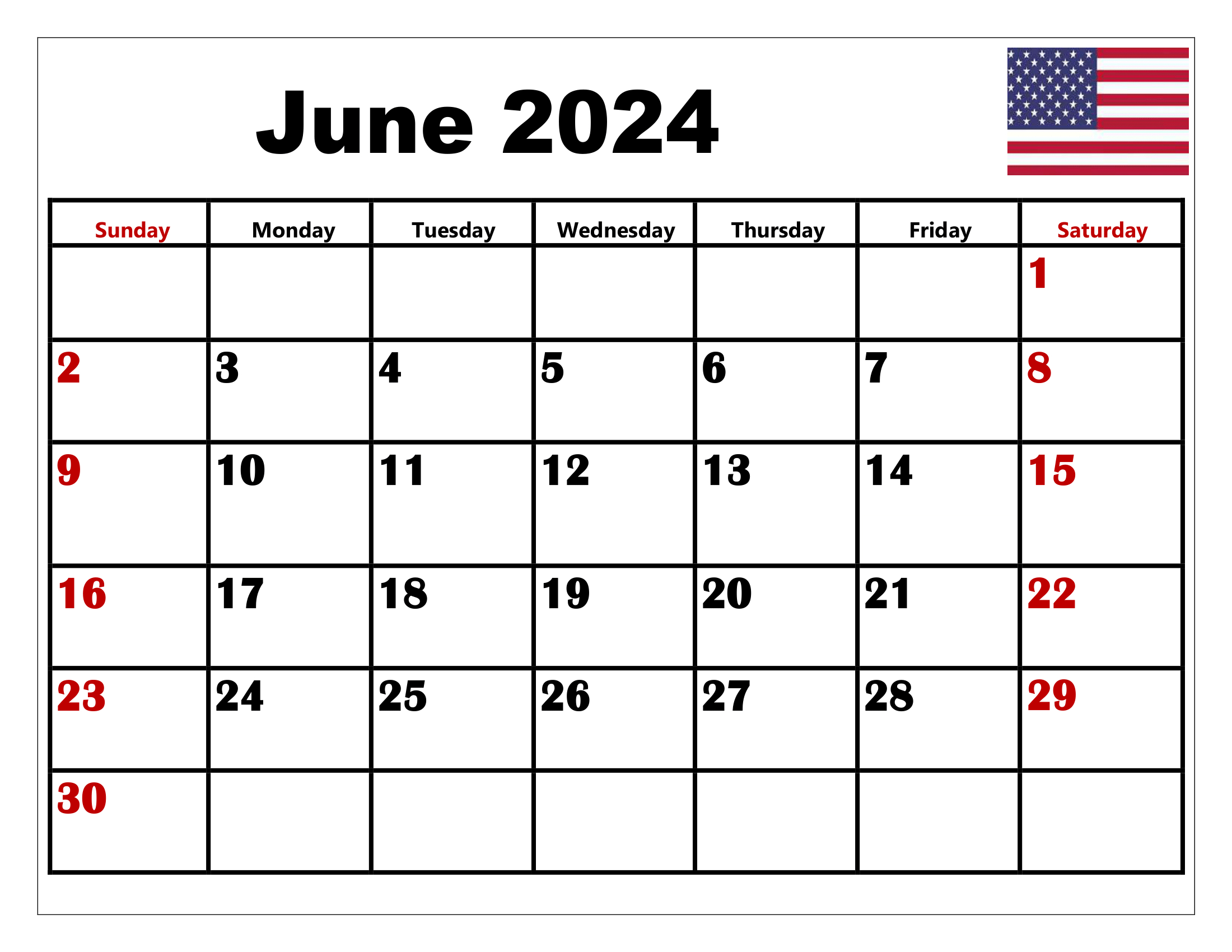 Blank June 2024 Calendar Printable Pdf Templates Free Download | Calendar For June 2024 With Holidays