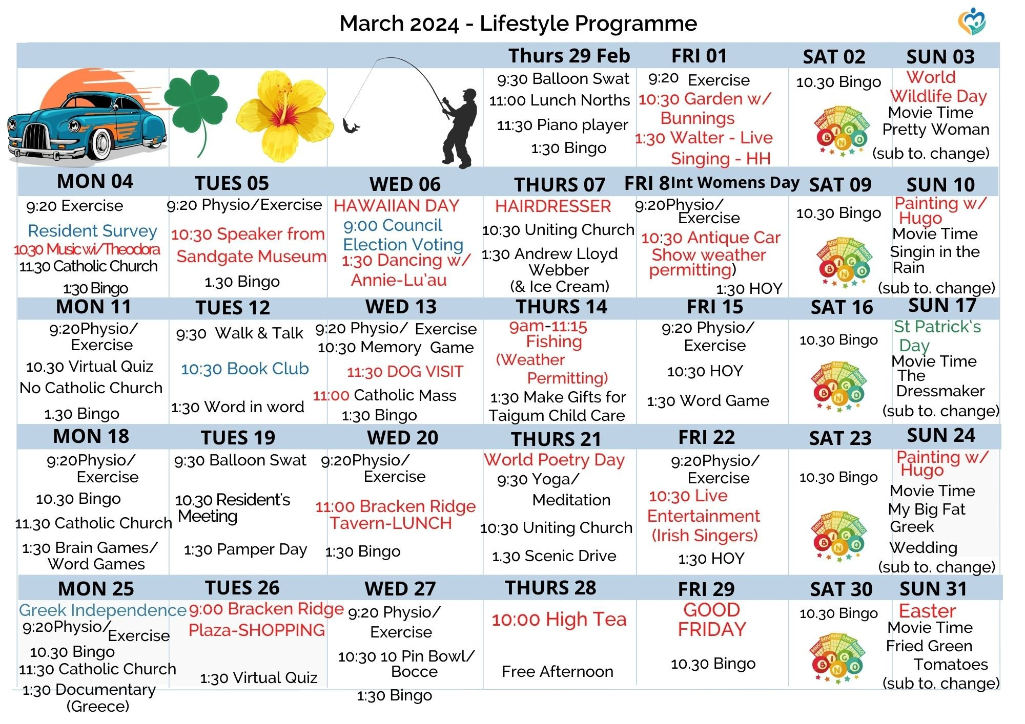 Community Calendar Of Activities And Events — Pm Aged Care | Calendar 2024