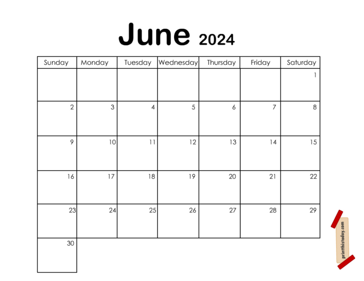 Blank Printable June 2024 Calendar | Calendar 2024