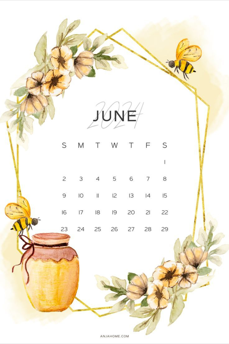 Cute June 2024 Calendar Printables - Anjahome | Printable Calendar | June 2024 Calendar Cute Printable